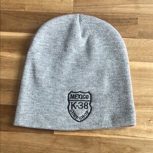 Gray Knit Beanie with Embroidered Shield Logo